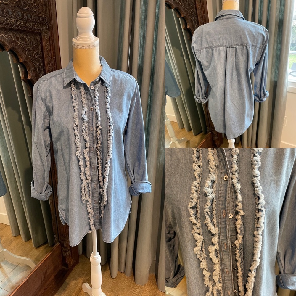 Anthropologie Pilcro Juni ruffled denim button down